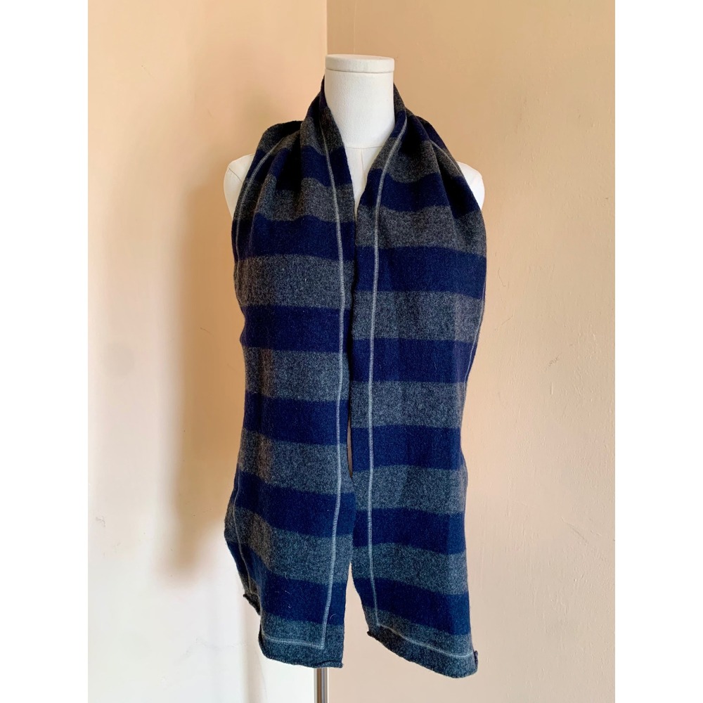 Banana Republic Lambswool Cashmere Striped Scarf Navy Gray Dark Academia